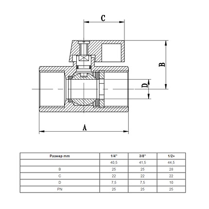 Кран кулькової для сантехнічних приладів Duble-lin Mini з ручкою 1/2" В (78-107), фото 2