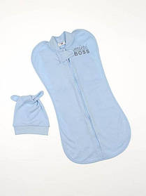 Пелюшка - кокон (європелюшка) на блискавці зріст 56-62 см (0 - 3 місяці) Mini Boss з шапочкою Lari Блакитний