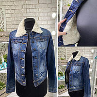 Модная женская Джинсовая Куртка на меху, ткань "Турецкий джинс" 42, 44 размер 42