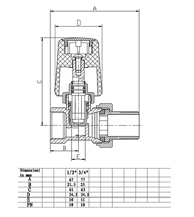 Кран вентиляльний для радіаторів опалення Duble-lin прямо 3/4" ВН (78-118), фото 2