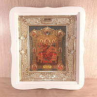 Икона Всецарица Пресвятая Богородица, лик 15х18 см, в белом фигурном киоте, тип 2