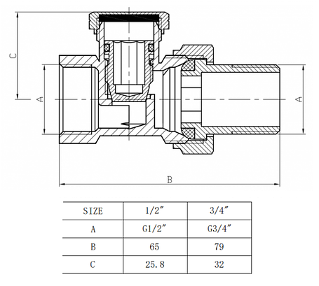 Кран вентиляльний для радіаторів опалення Duble-lin нижній прямій 1/2" ВН (78-121), фото 2