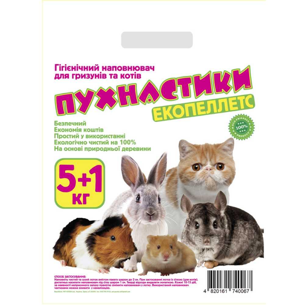 Фото - Кошачий наполнитель Древесный наполнитель "Пухнастики" для котов 5+1 кг / 24 л