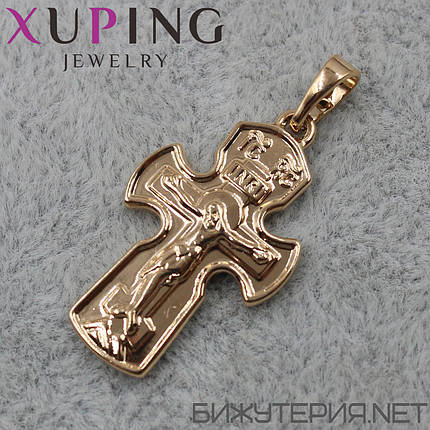Хрестик золотої фірми Xuping Jewelry з розплетенням медичне золото розмір 25 х 15 мм, фото 1