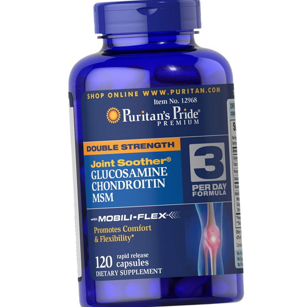 Для суглобів та зв'язок Puritan's Pride Double Strength Glucosamine, Chondroitin & MSM 120 caps