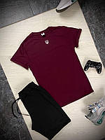 Мужской летний комплект шорты футболка бордово-черный Герб Украины