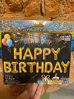 Фольговані кульки букви HAPPY BIRTHDAY золото тортик, морозиво, коктель, пончик Китай 16" (40см) упаковка