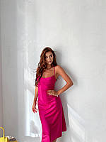 Утонченное платье комбинация миди женское из шелка с оригинальной шнуровкой на спине Smdi7368