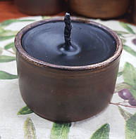 Восковая черная свеча в глиняном горшочке, ручной работы