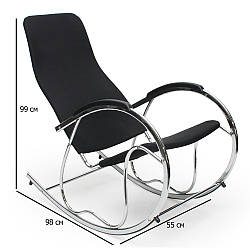 Чорне крісло-гойдалка з тканини Ben 2 на хромованих полозах на дачу