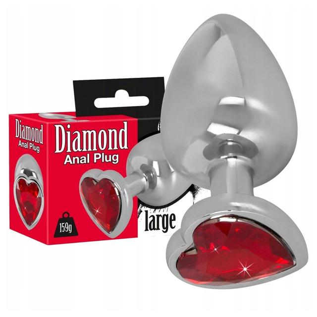 Анальна пробка метал велика діаметр 4 см прикраса кристал у формі серця Diamond Anal Plug