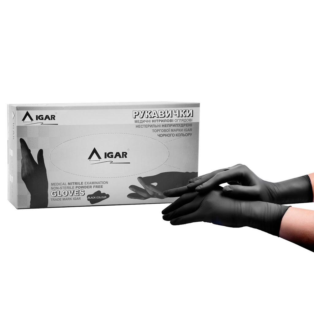 Рукавички нітрилові без пудри L, чорні (100 шт/уп)