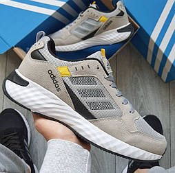 Чоловічі літні кросівки Adidas весна-літо замшеві в сітку сірі. Живе фото