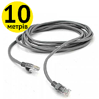 Патч-корд 10 метров, UTP, серый, Ritar, медный, литой, RJ45, кат.5е, витая пара, сетевой кабель для интернета
