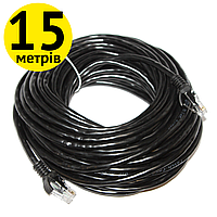 Патч-корд 15 метров, UTP, черный, Ritar, литой, RJ45, кат.5е, витая пара, сетевой кабель для интернета