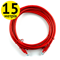 Патч-корд 15 метров, UTP, красный, Ritar, медный, литой, RJ45,кат.5е, витая пара, сетевой кабель для интернета