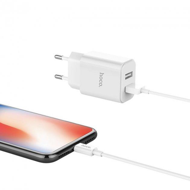 Мережевий Зарядний Пристрій Hoco C62A Victoria Type-C 2USB 2.1A (Білий)