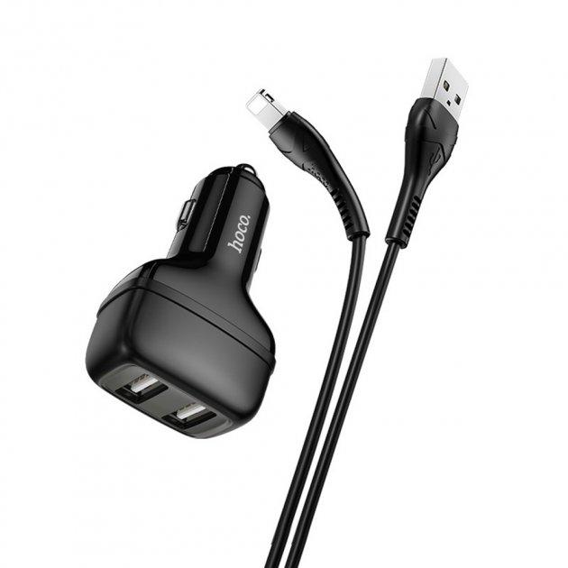 Автомобільний Зарядний Пристрій Hoco Z36 Lightning 2USB (Чорний)