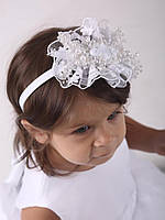 Детская повязка - обруч ручной работы на головку для девочки 6 - 18 месяцев Lari Белый