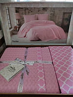 Постельное белье летнее евро с розовым вафельным покрывалом La Villa Pike Set Турция