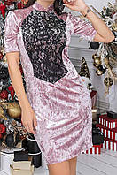 Сукня жіноча велюр та гепюр пудра розмір 44 SKL99-368088