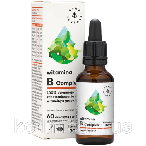 Вітамінний комплекс Групи В краплі 30 мл Aura Herbals Vitamin B Complex Доставка з ЄС