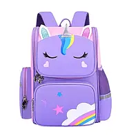 Школьный рюкзак, портфель, ранец Единорог для девочек 1-5 класс, мягкая спинка - Фиолетовый