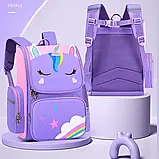 Шкільний рюкзак, портфель, ранець Єдиноріг для дівчаток 1-5 клас, м'яка спинка - Фіолетовий, фото 3