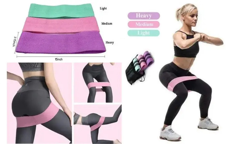 Тканинні гумки для фітнесу та спорту U-Powex Hip Resistance Band, набір 3 шт + чохол у комплекті