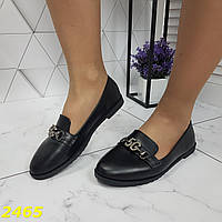 Туфли лоферы балетки черные на низком каблуке классика, Размер женской обуви 41 (26 см)