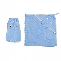 Детское полотенце с рукавчкой Twins Zoo 80*80 см Бегемотик голубой