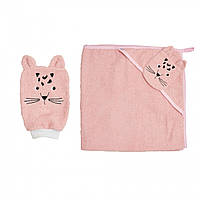 Детское полотенце с рукавчкой Twins Zoo 80*80 см Леопард розовый