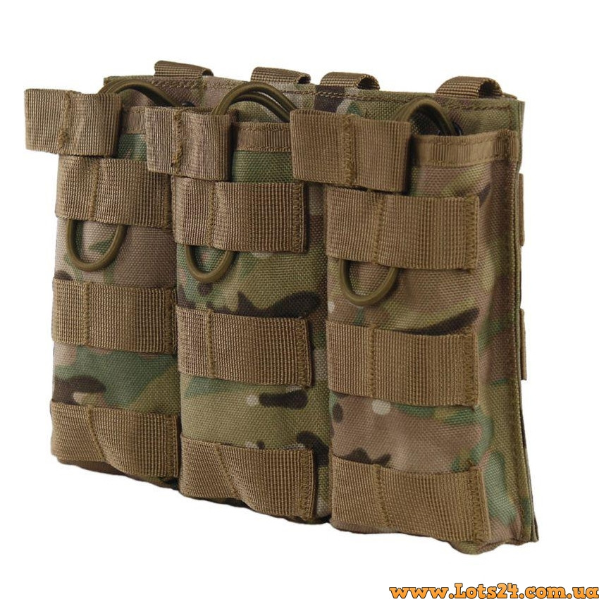 Відкритий підсумок для 3 магазинів АК AR-15 M16 Oxford MOLLE подсумок для магазину АК 74 Multicam Мультикам, фото 1