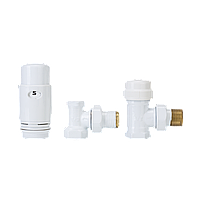 Комплект радиаторных кранов термостатический угловой Invena белые 1/2"х 1/2" (Польша)