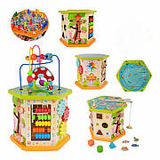 Дерев'яний Логічний куб "FUN Game wood Club" сортер, пальчиковий лабіринт, магнітна риболовля 89870