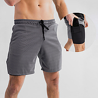 Спортивные шорты с карманом для телефона мужские шорты-тайтсы серые