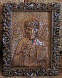 Ікони з дерева. Ікона різьблена Миколая Чудотворця з буку, фото 3