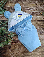Демисезонный конверт одеяло для новорожденных "Тедди" голубой, велюр/хлопок
