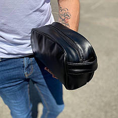 Чоловічий органайзер для дрібниць косметичка PU-екошкіра чорна містка повсякденна сумка