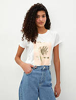 Белая женская футболка LC Waikiki/ЛС Вайкики с персиково-золотистым принтом Glow Wild