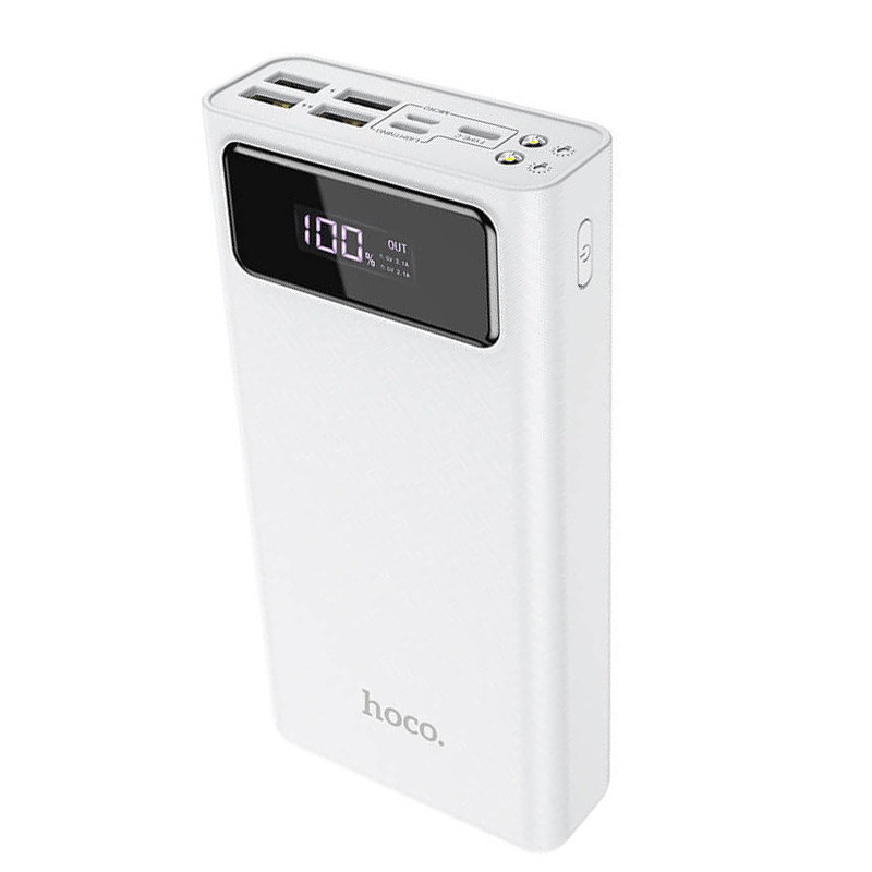 Потужний Повербанк з ліхтарем HOCO LED J65 30000mAh |4USB/Lightning/Type-C, 2A| Білий