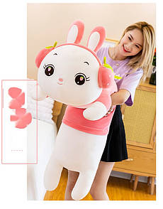 Іграшка подушка кролик обіймашка рожевий у футболці довгий (100 см) tai0312