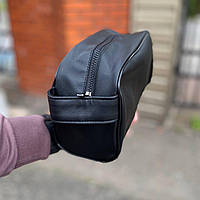 Чоловіча сумка-органайзер косметичка екошкіра чорна містка зручна для дрібниць у дорогу повсякденна
