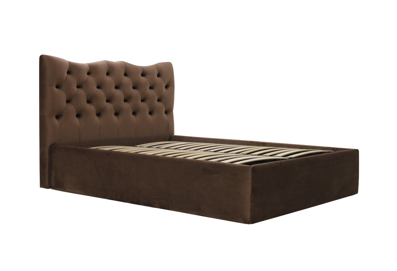 Ліжко двоспальне з м'яким узголів'ям MeBelle ZARURA 180 х 200 з ящиком, темний коричневий шоколад велюр