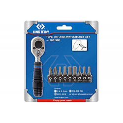 Набір вставок (біт) з трещіткою 1/4", TORX, HEX, PH, 10 предметів. KING TONY 1001MR