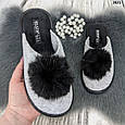 Тапочки жіночі домашні Белста фетрові сірі з чорним пушком, фото 2