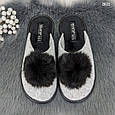 Тапочки жіночі домашні Белста фетрові сірі з чорним пушком, фото 4
