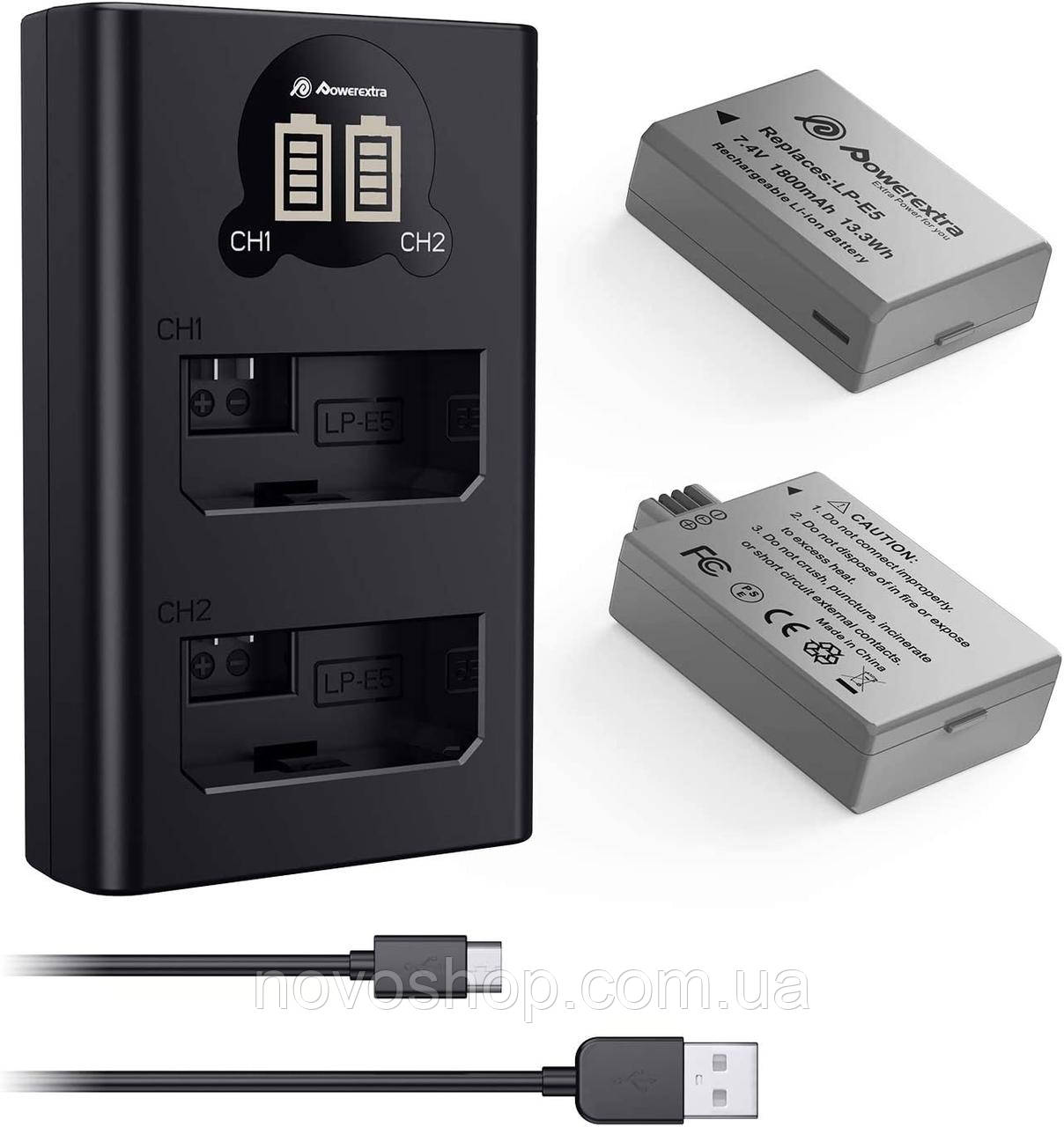 Замінний акумулятор Powerextra LP E5 Сумісний з акумулятором LP-E5 та двоканальним зарядним пристроєм