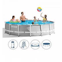 Басейн каркасний круглий (427x107 см, 12706л, фільтр-насос, сходи, підстилка) Intex 26720 Сірий, фото 2