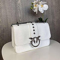 Женская мини сумочка клатч на плечо в стиле Pinko, белая сумка на цепочке с птичками